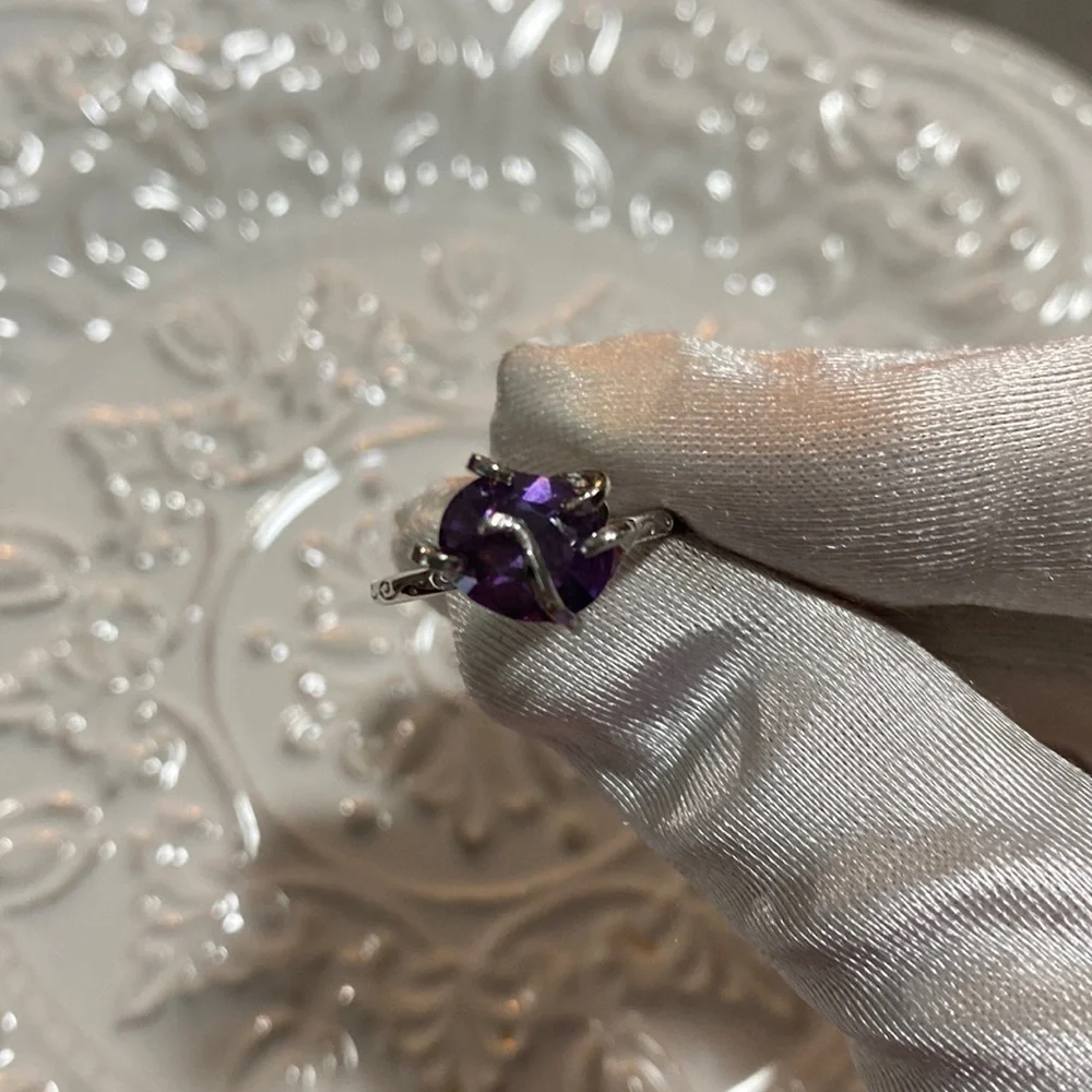 925 Sterling Silver Amethyst Cocktail Ring Serpent Prong Adjustable Ring 2 Ct